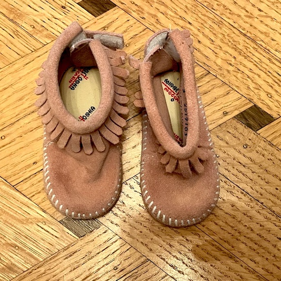 Pink Suede Moccasin Booties - Picture 1 of 7